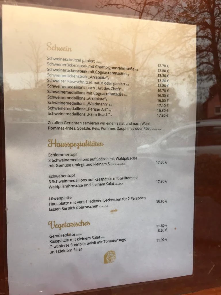 Speisekarte, Löwenstuben