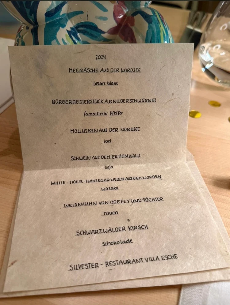 Speisekarte, Restaurant Villa Esche