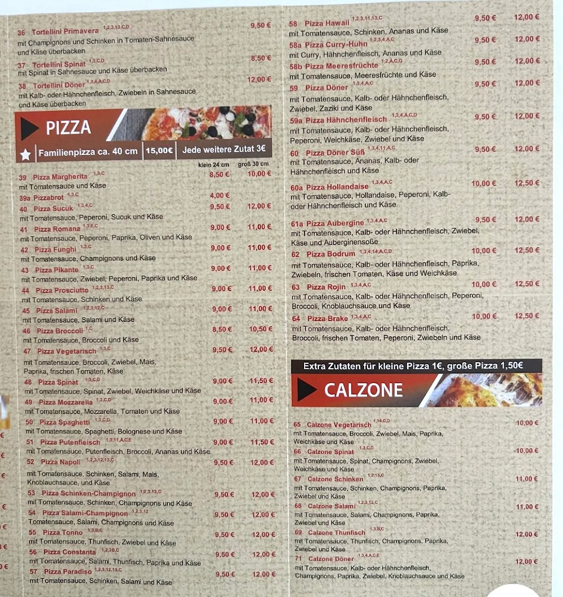 Speisekarte, Bistro Bodrum