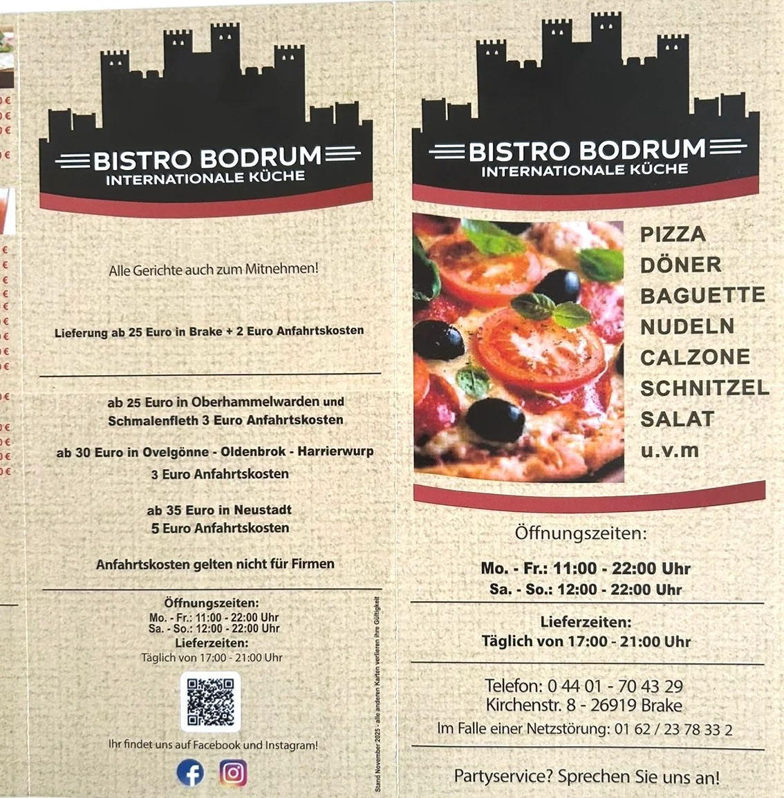 Speisekarte, Bistro Bodrum