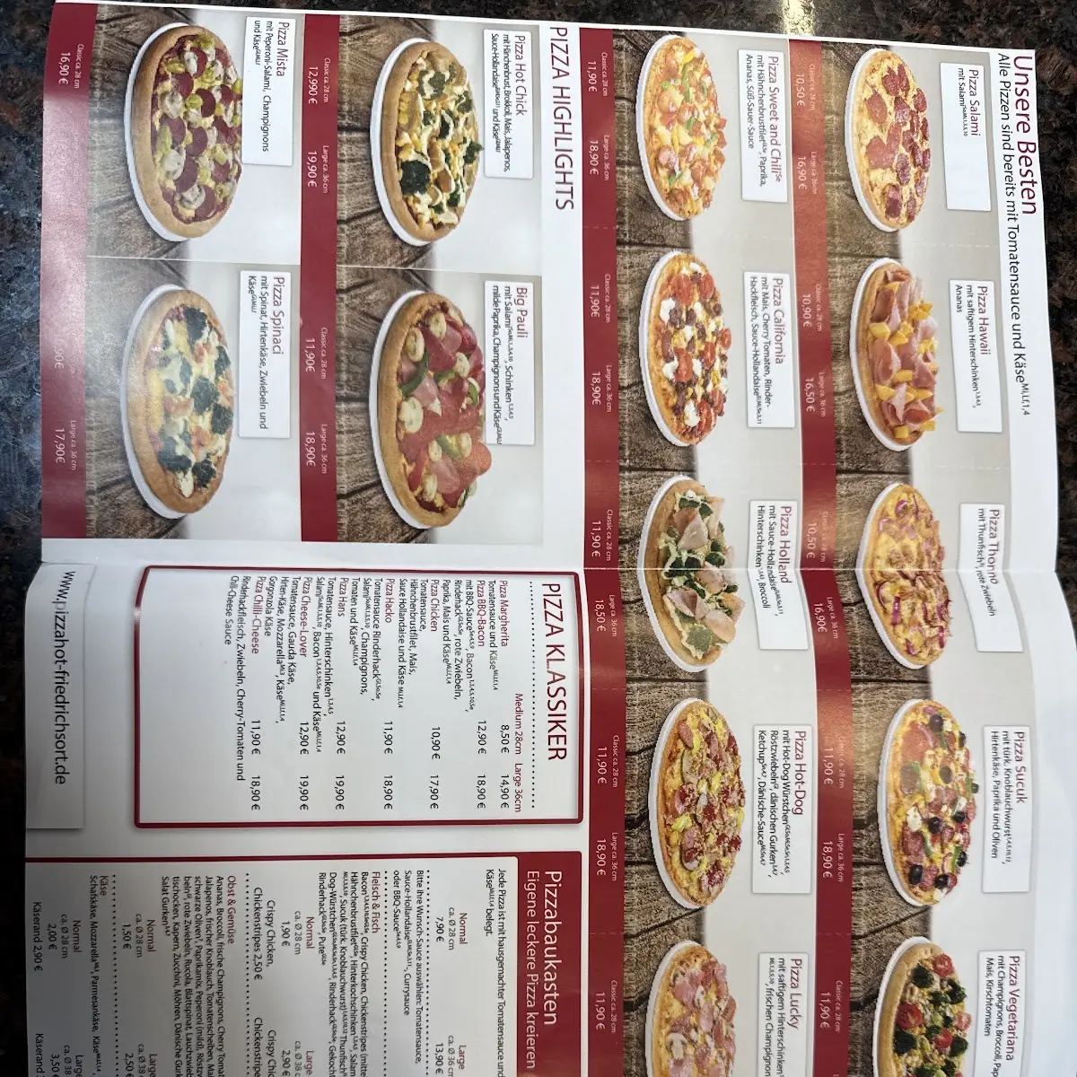 Speisekarte, Pizza Hot - Kiel Friedrichsort
