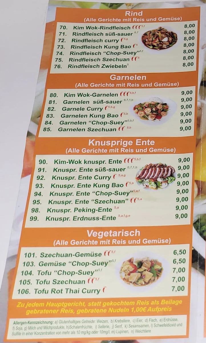 Speisekarte, Kim Wok Asia Gourmet