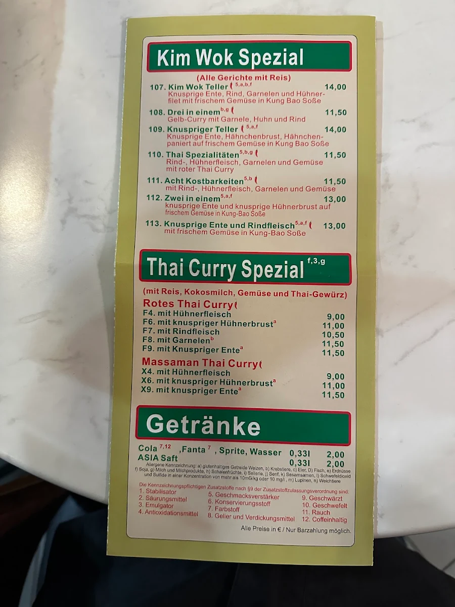 Speisekarte, Kim Wok Asia Gourmet