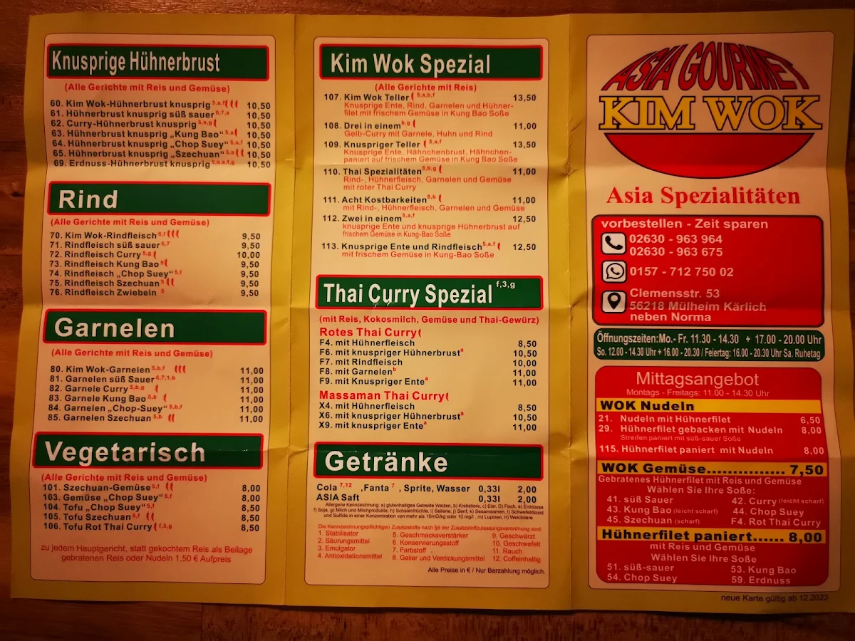 Speisekarte, Kim Wok Asia Gourmet