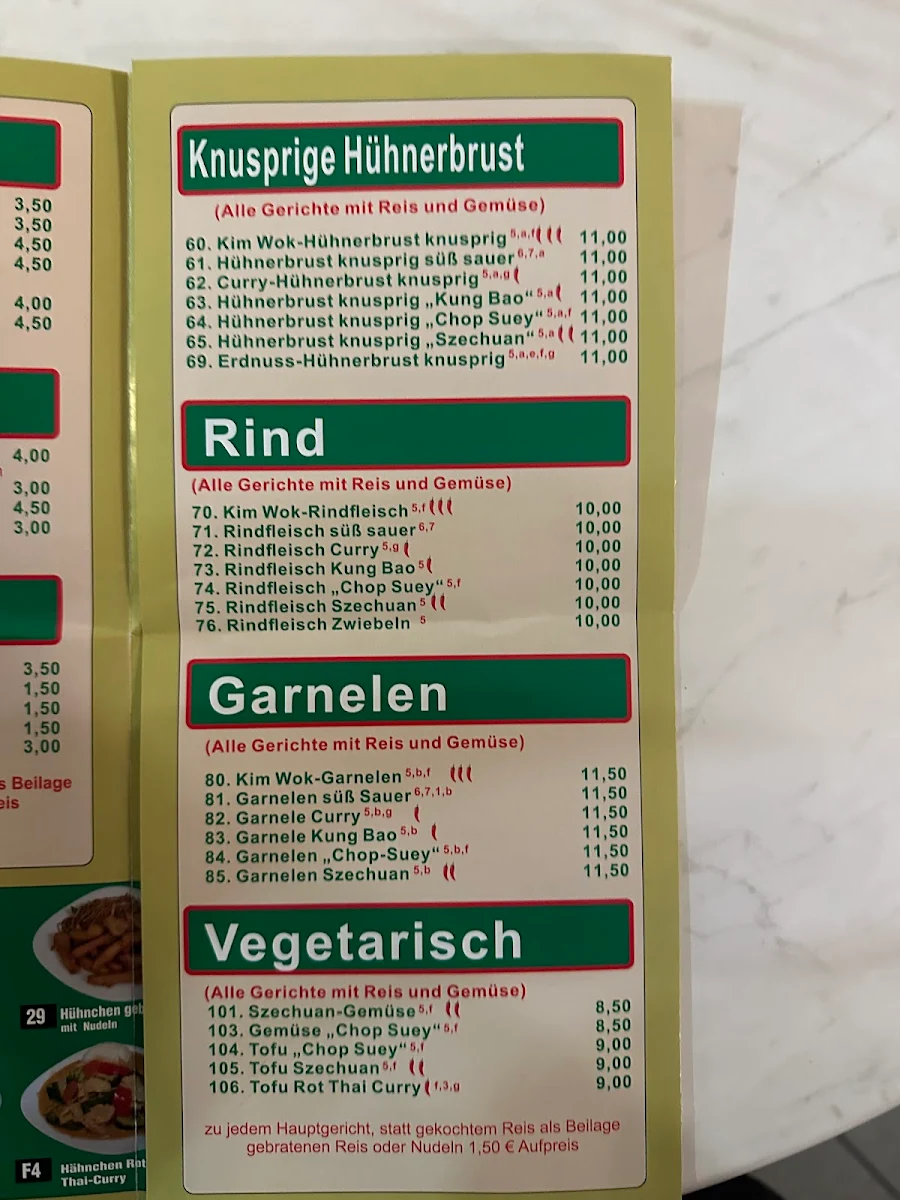Speisekarte, Kim Wok Asia Gourmet