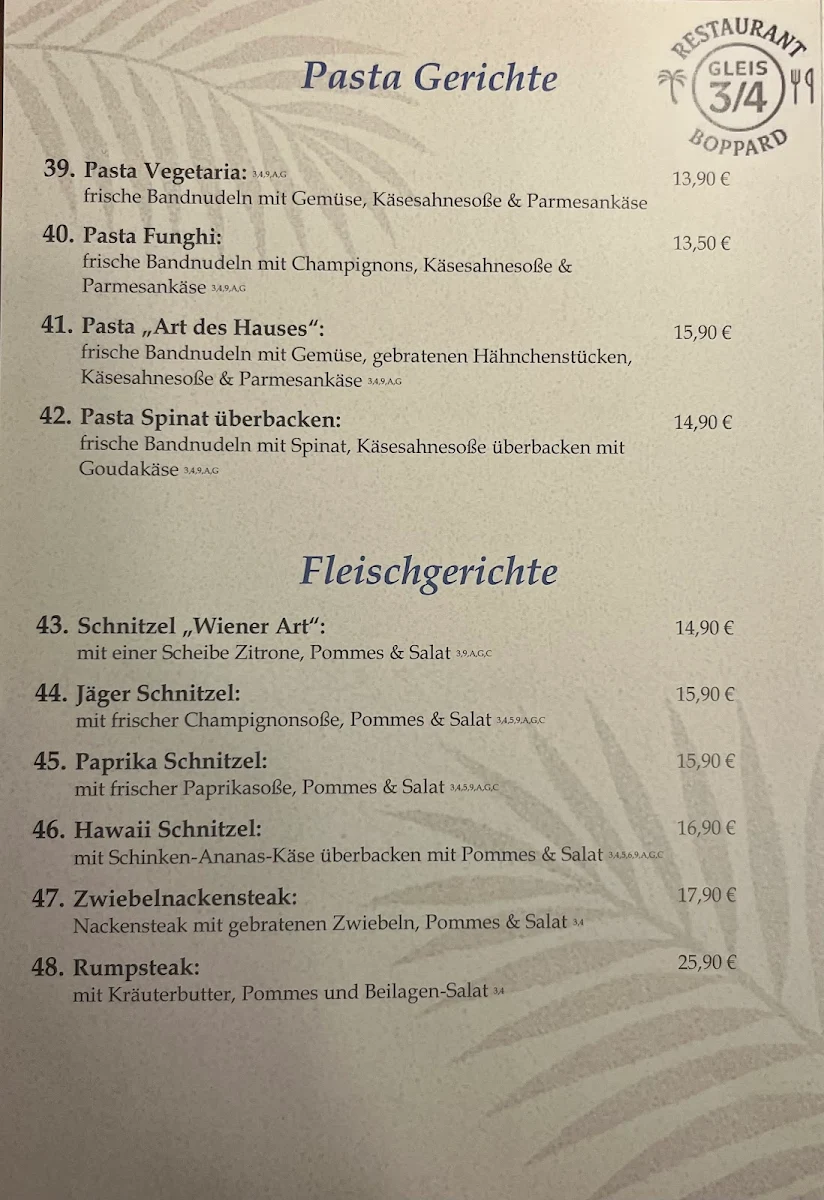 Speisekarte, Gleis 3/4 Boppard