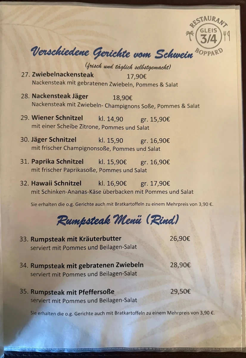 Speisekarte, Gleis 3/4 Boppard