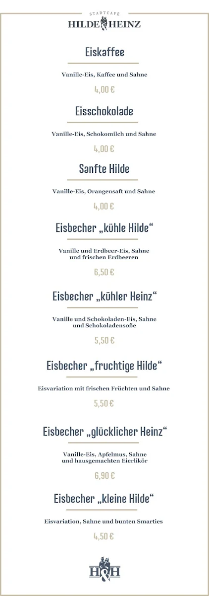 Speisekarte, Stadtcafè Hilde & Heinz Angermünde