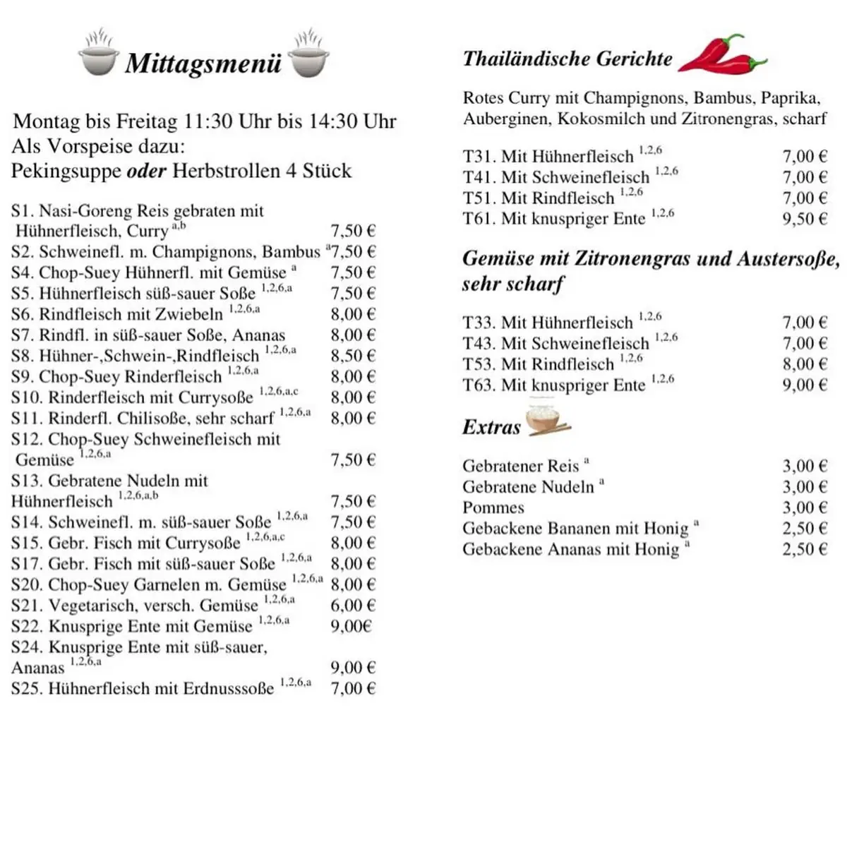 Speisekarte, Nam Kinh Wok