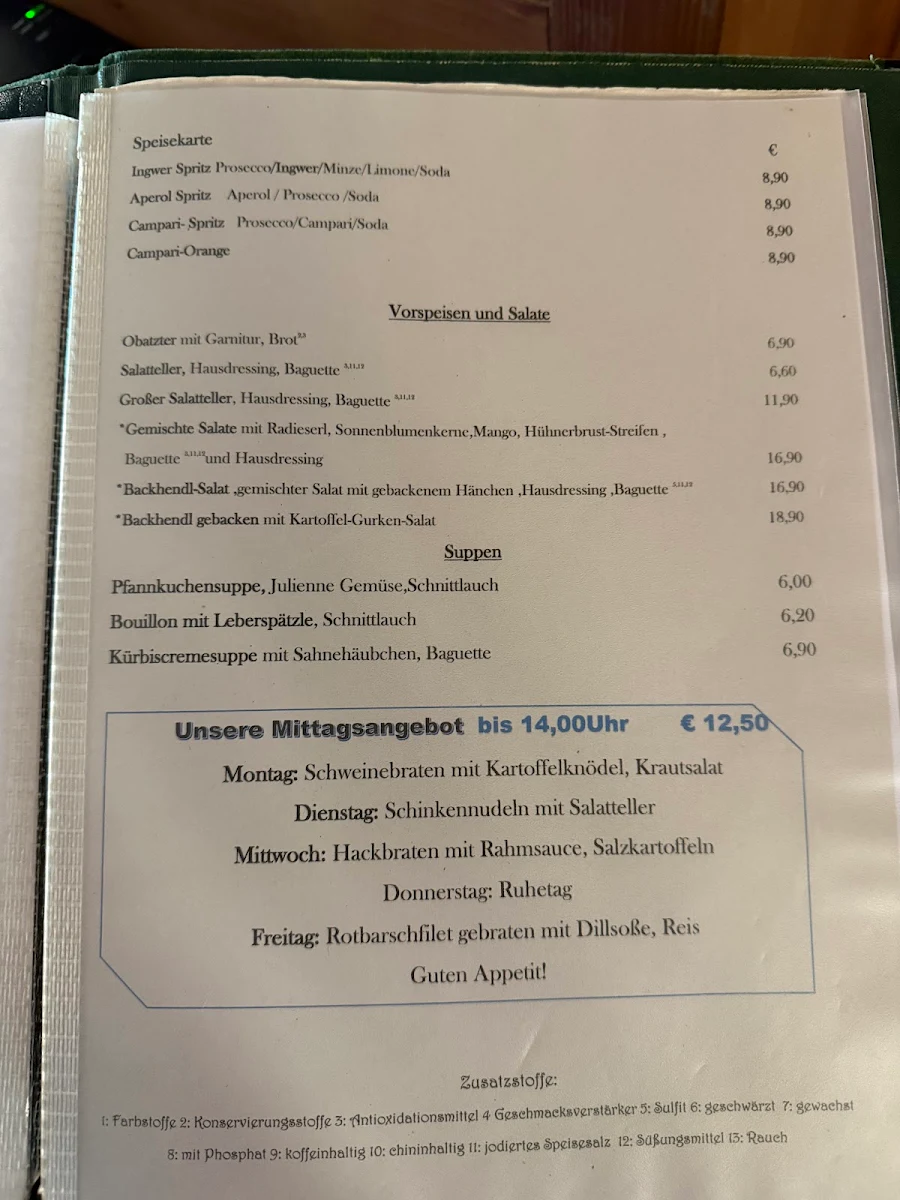 Speisekarte, Gasthof zum Rosser
