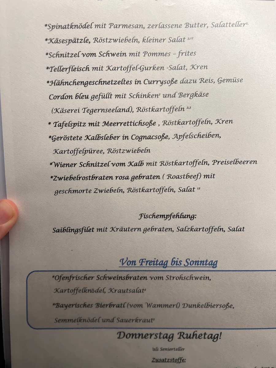Speisekarte, Gasthof zum Rosser