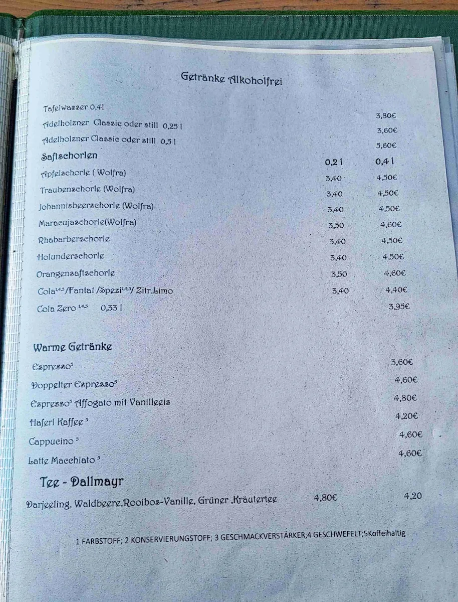 Speisekarte, Gasthof zum Rosser