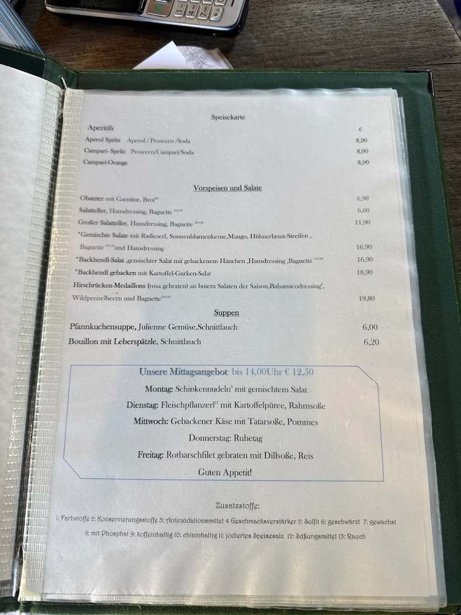 Speisekarte, Gasthof zum Rosser