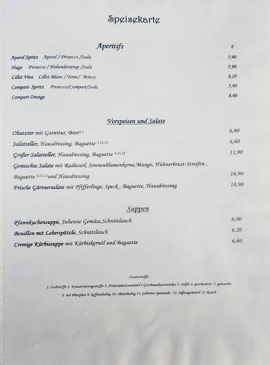 Speisekarte, Gasthof zum Rosser