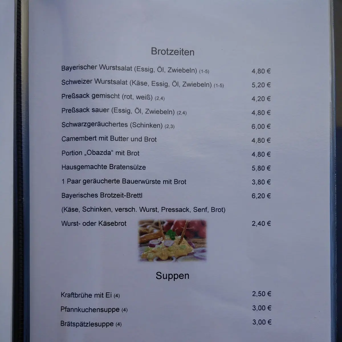 Speisekarte, Schloßgaststätte Schlamp