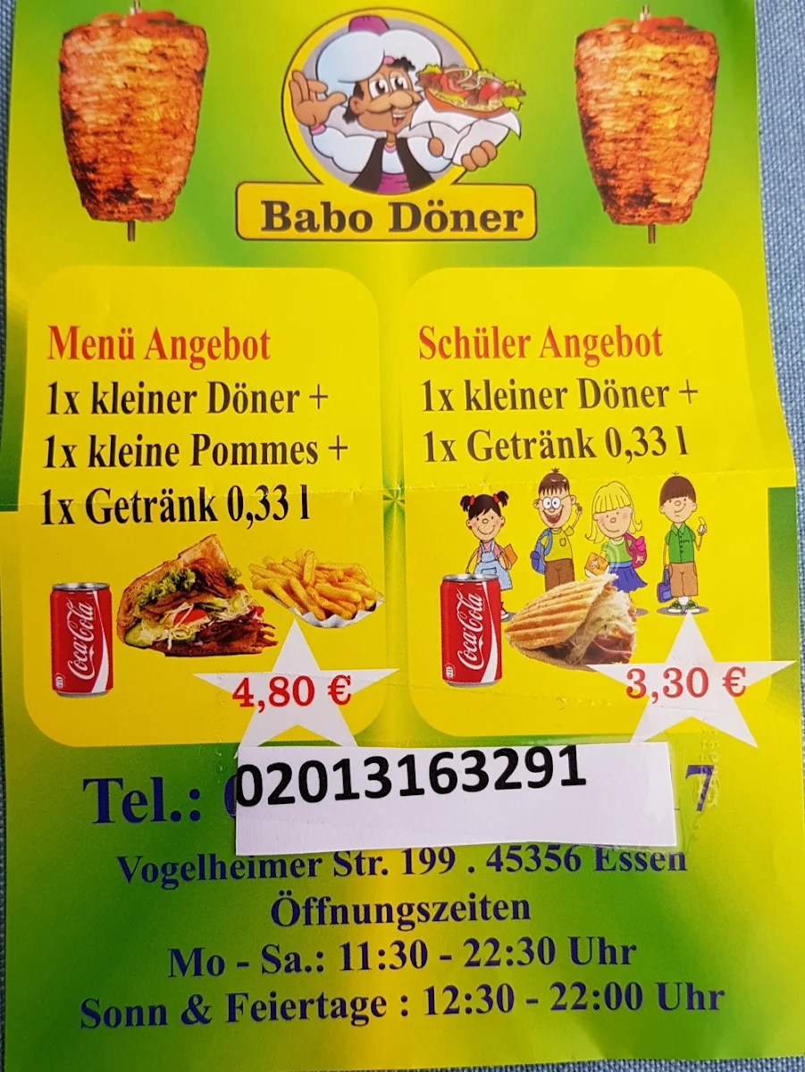 Speisekarte, Babo Döner