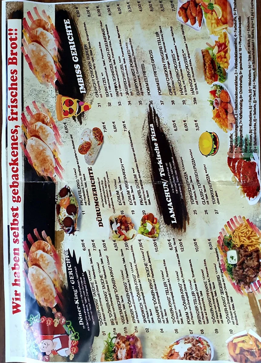 Speisekarte, Döner King