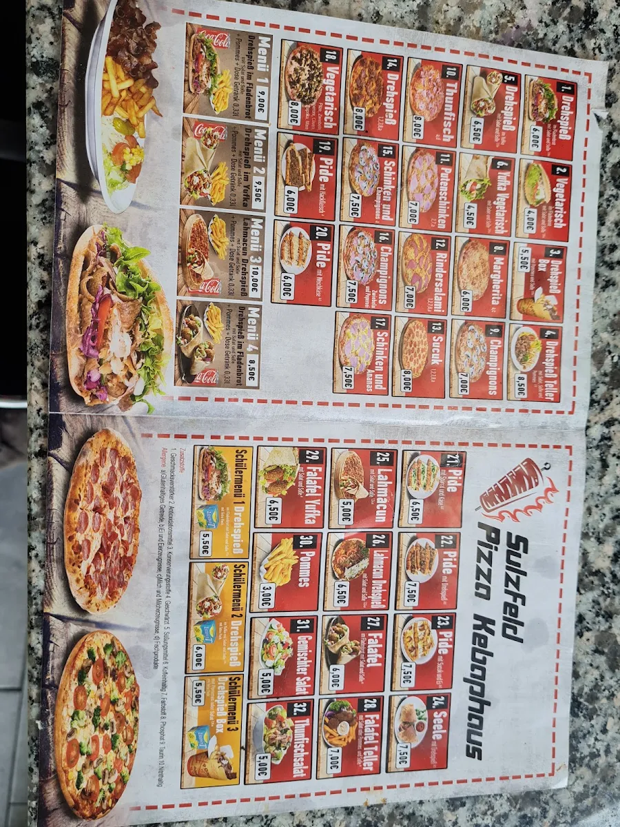 Speisekarte, Sulzfeld Pizza & Kebaphaus