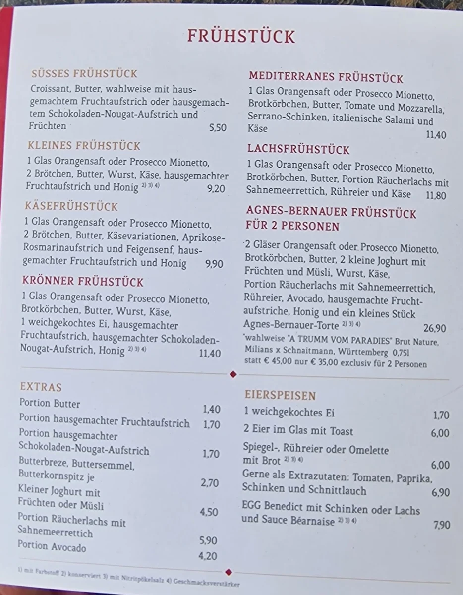 Speisekarte, Café Krönner