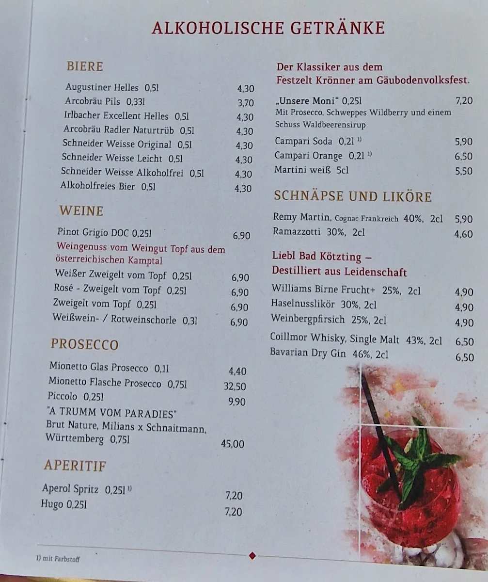 Speisekarte, Café Krönner
