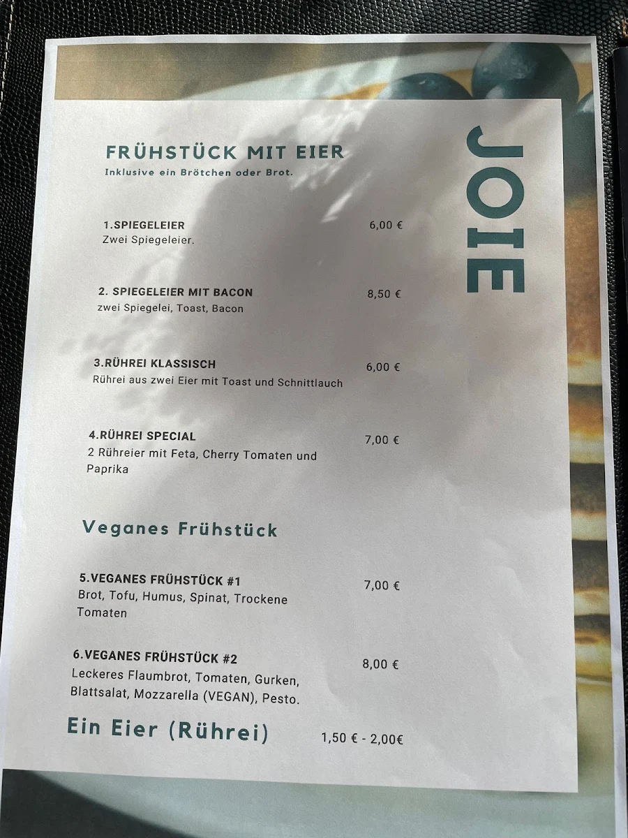 Speisekarte, Joie Restaurant & Eventhaus
