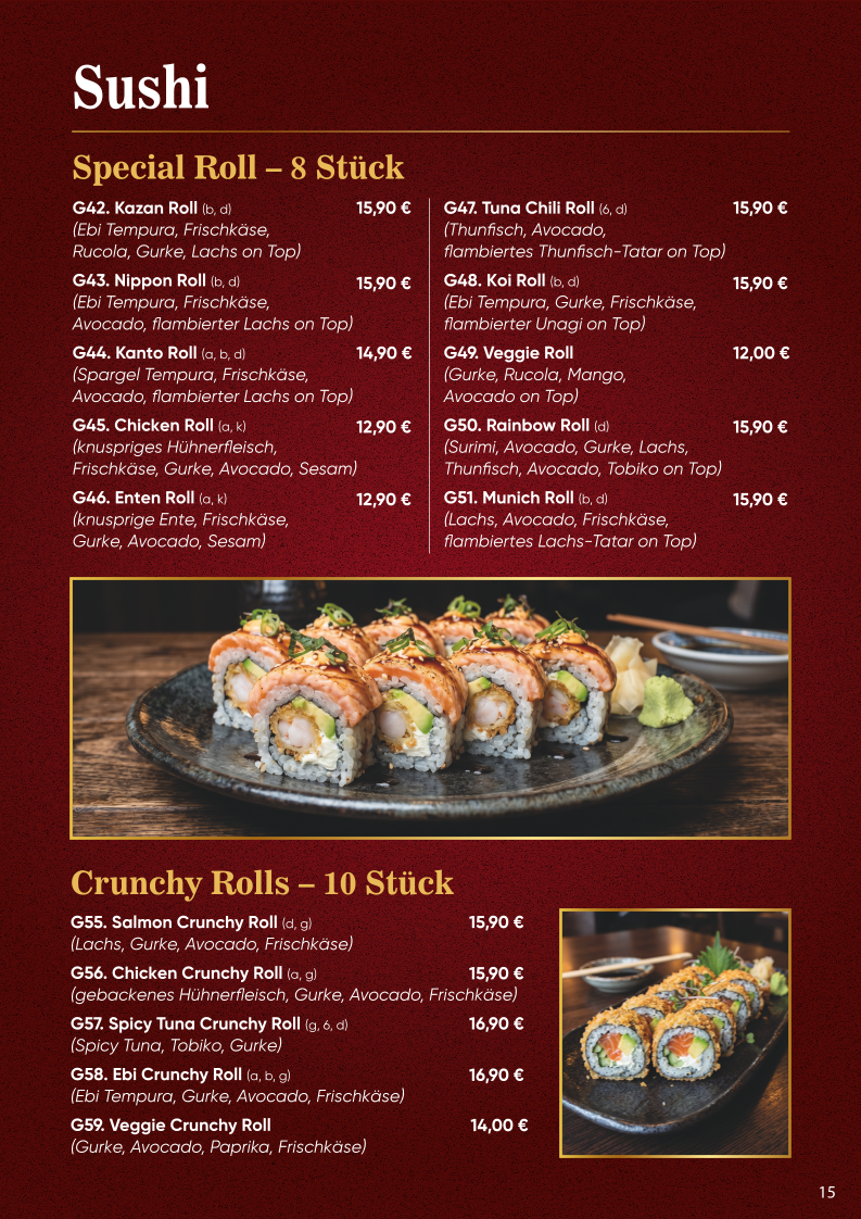 Speisekarte, Kazan Sushi Wok Vietnamese & Japanese Cuisine