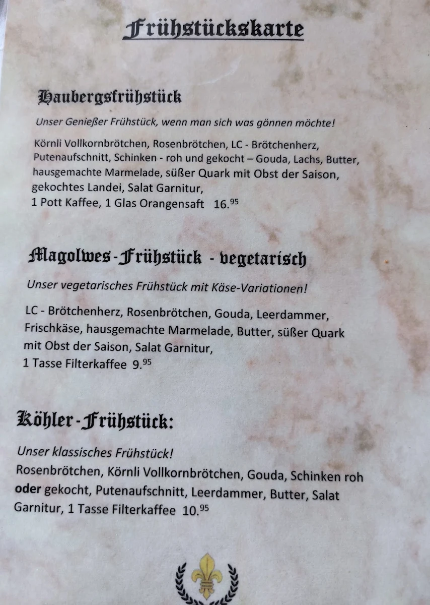 Speisekarte, Café Klarfeld