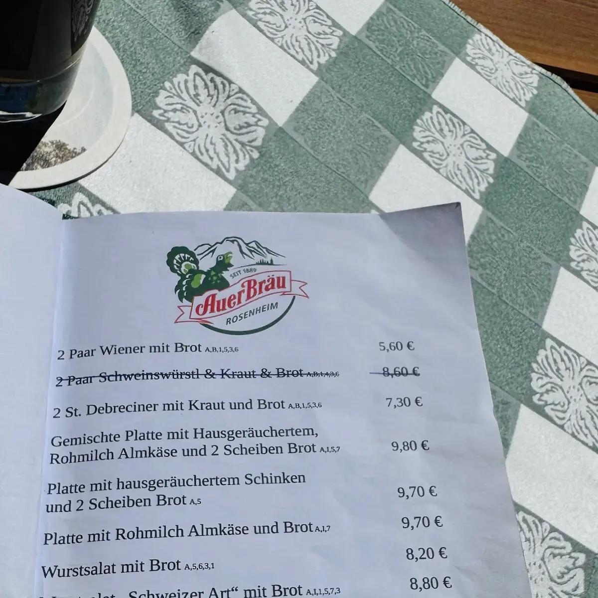 Speisekarte, Gasthof Schlipfgrubalm