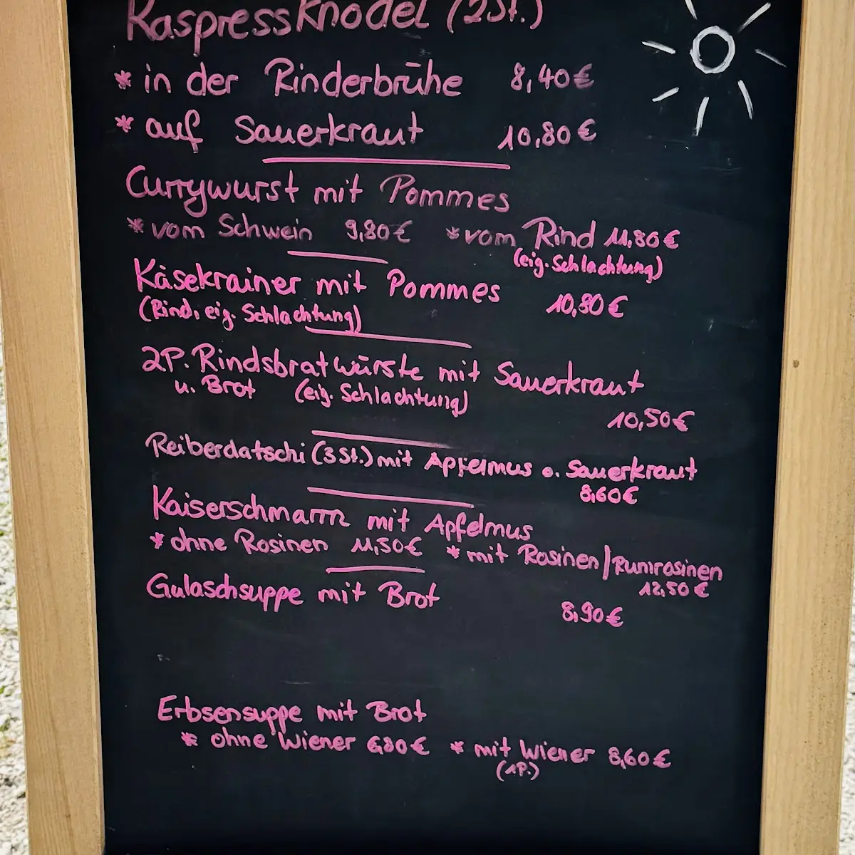 Speisekarte, Gasthof Schlipfgrubalm