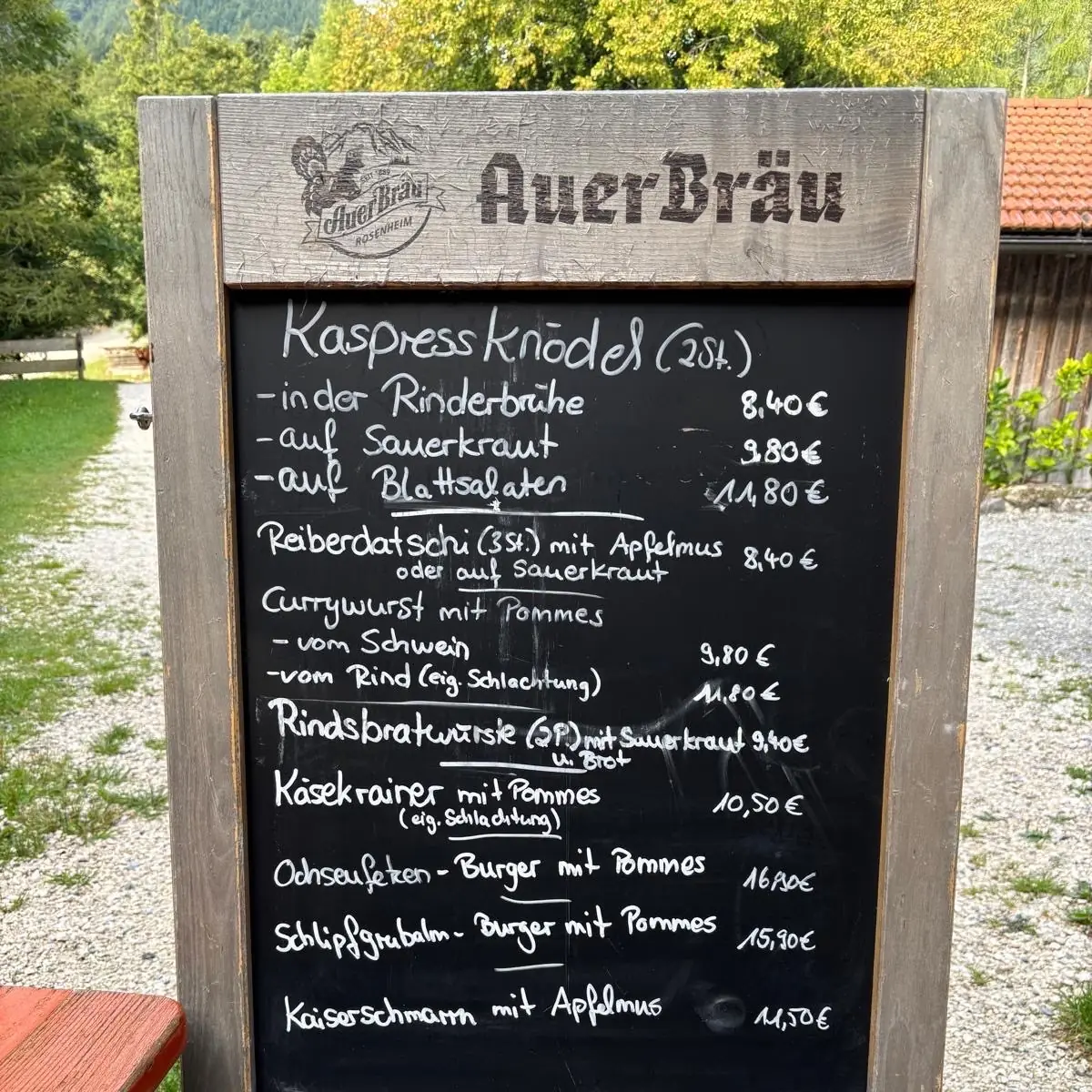 Speisekarte, Gasthof Schlipfgrubalm