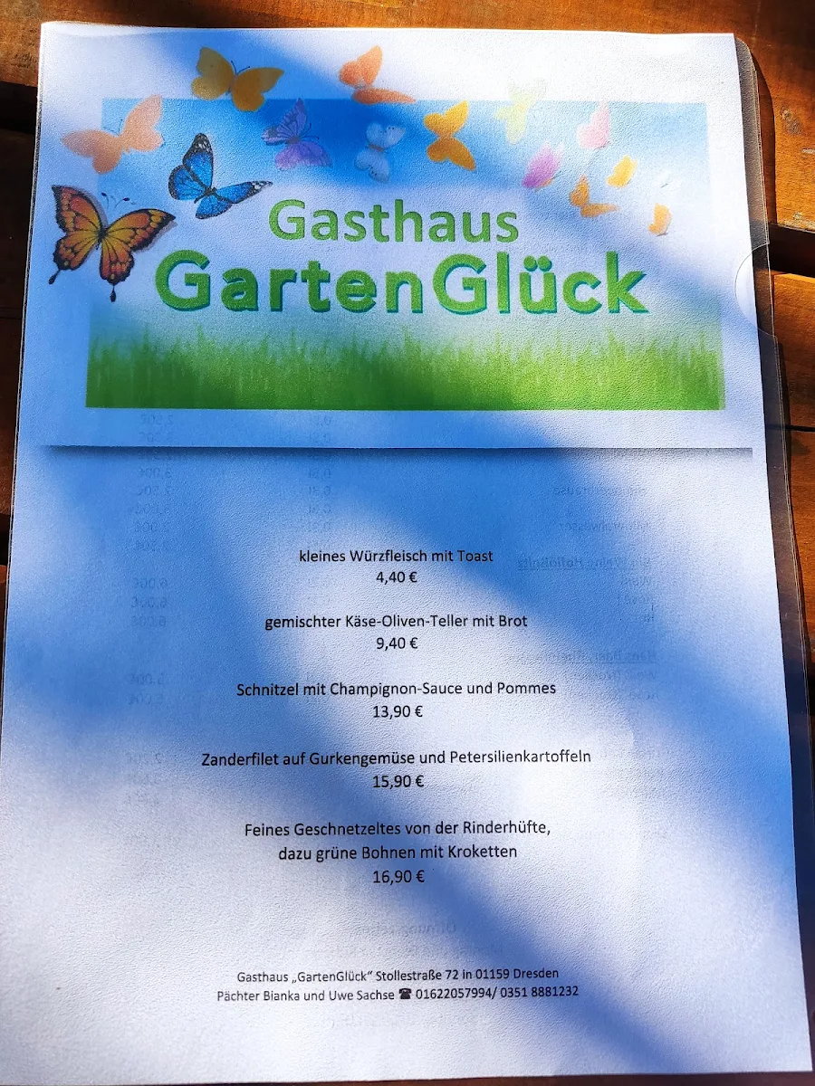 Speisekarte, Gasthaus GartenGlück