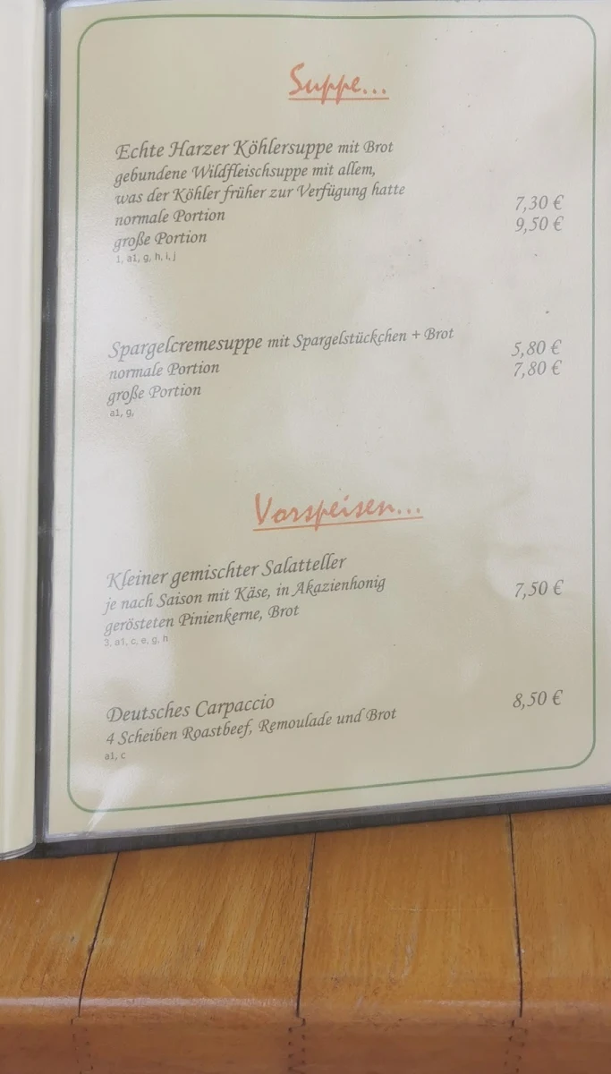 Speisekarte, Dombrowsky's Baude