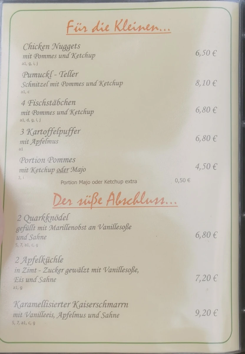Speisekarte, Dombrowsky's Baude