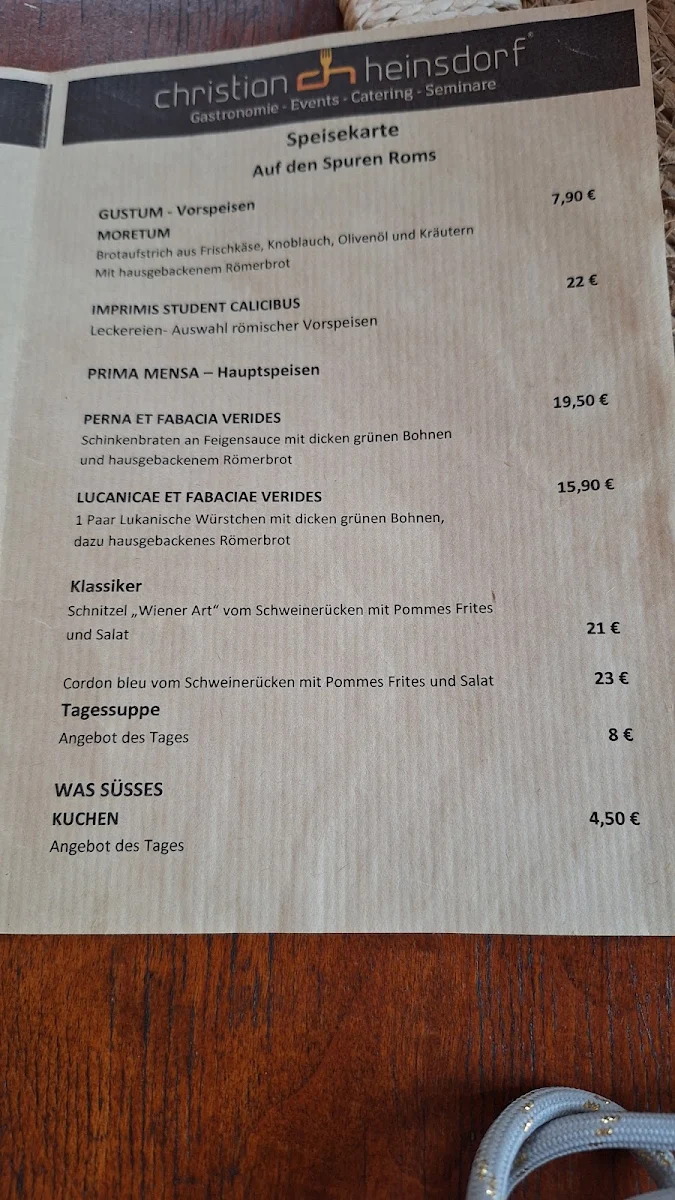 Speisekarte, Taverne Römische Villa Borg