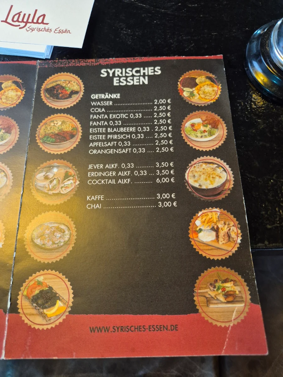 Speisekarte, Layla Syrisches Essen