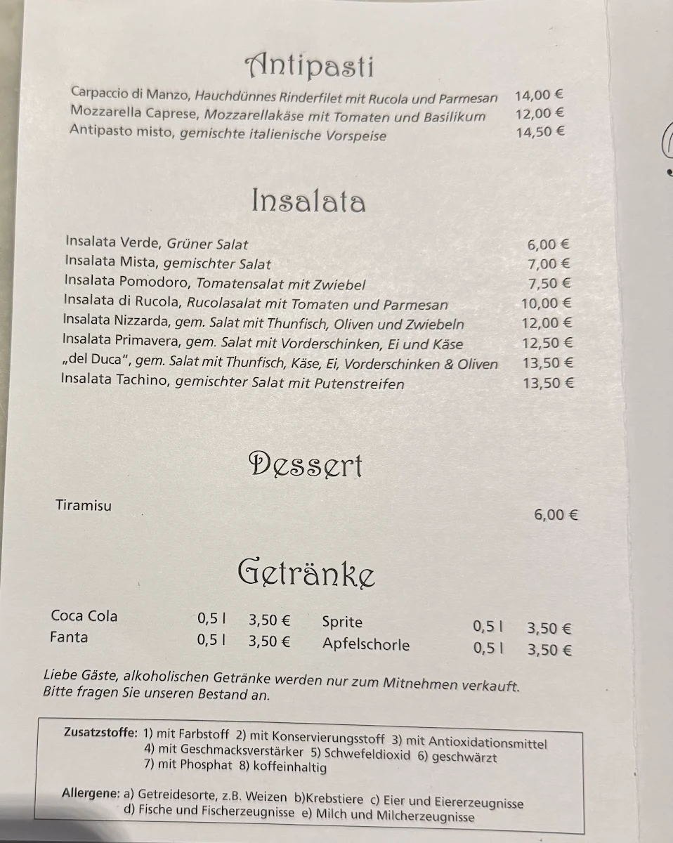 Speisekarte, Del Duca