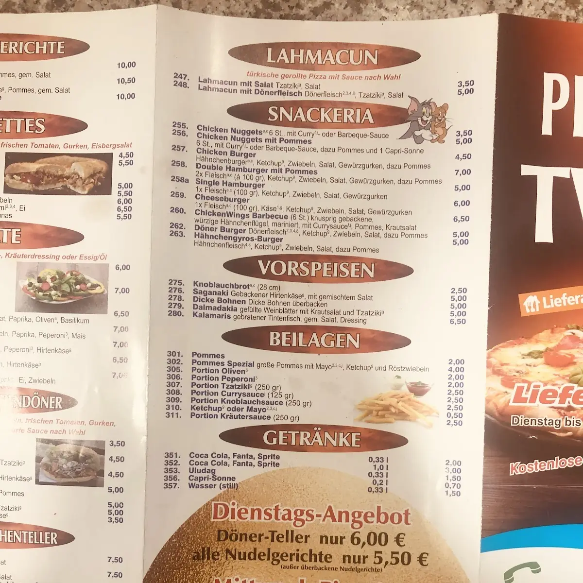 Speisekarte, Pizzeria Twist