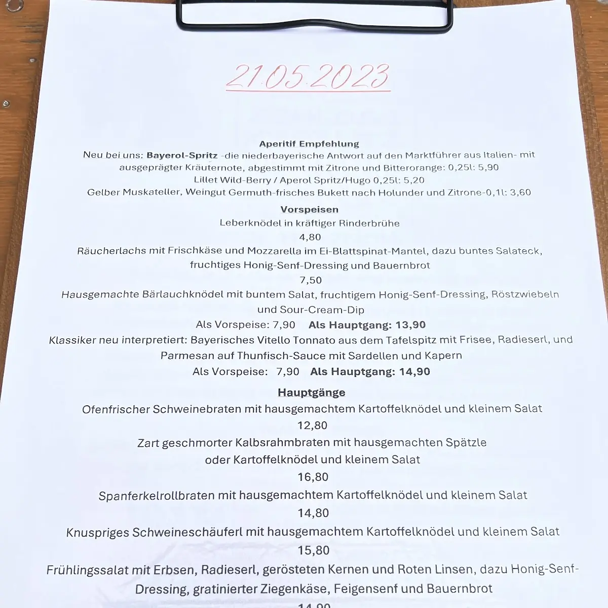 Speisekarte, Schloßgaststätte Kröblitz