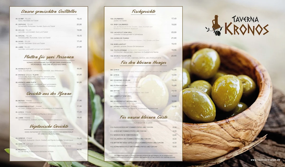 Speisekarte, Taverna Kronos