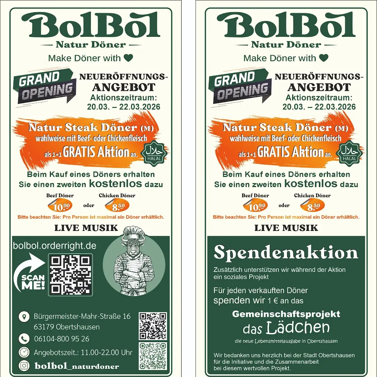 Speisekarte, BolBol Natur Döner