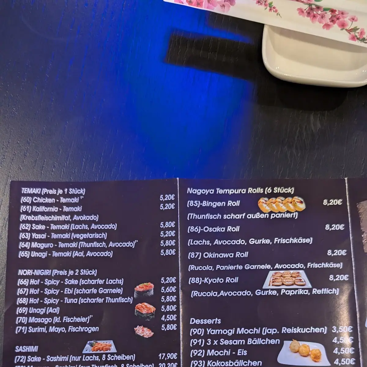 Speisekarte, Nagoya Sushi Bar