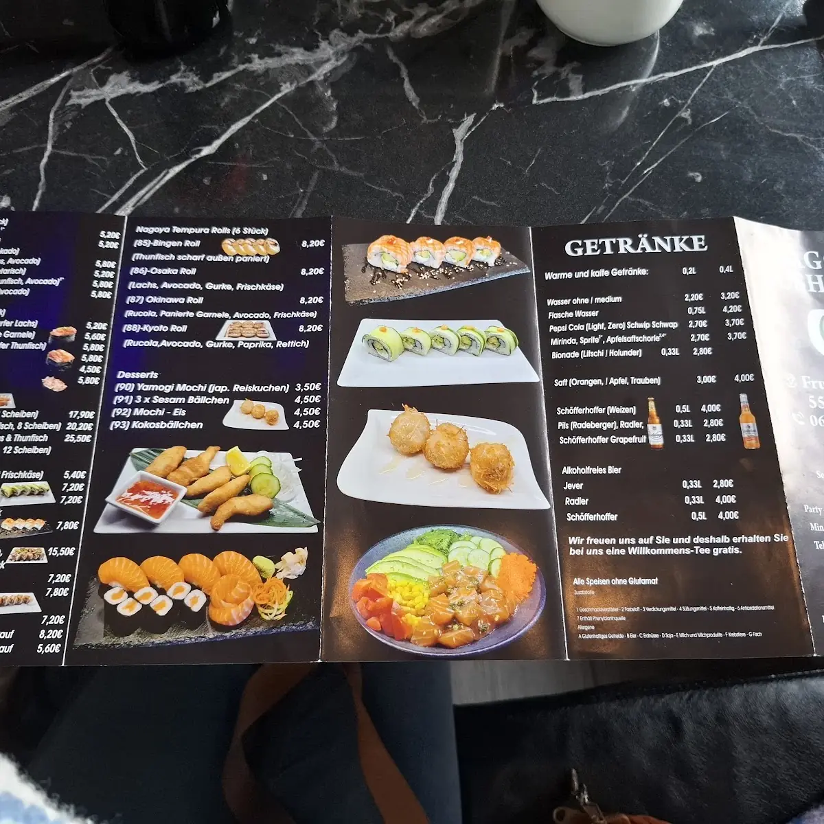 Speisekarte, Nagoya Sushi Bar
