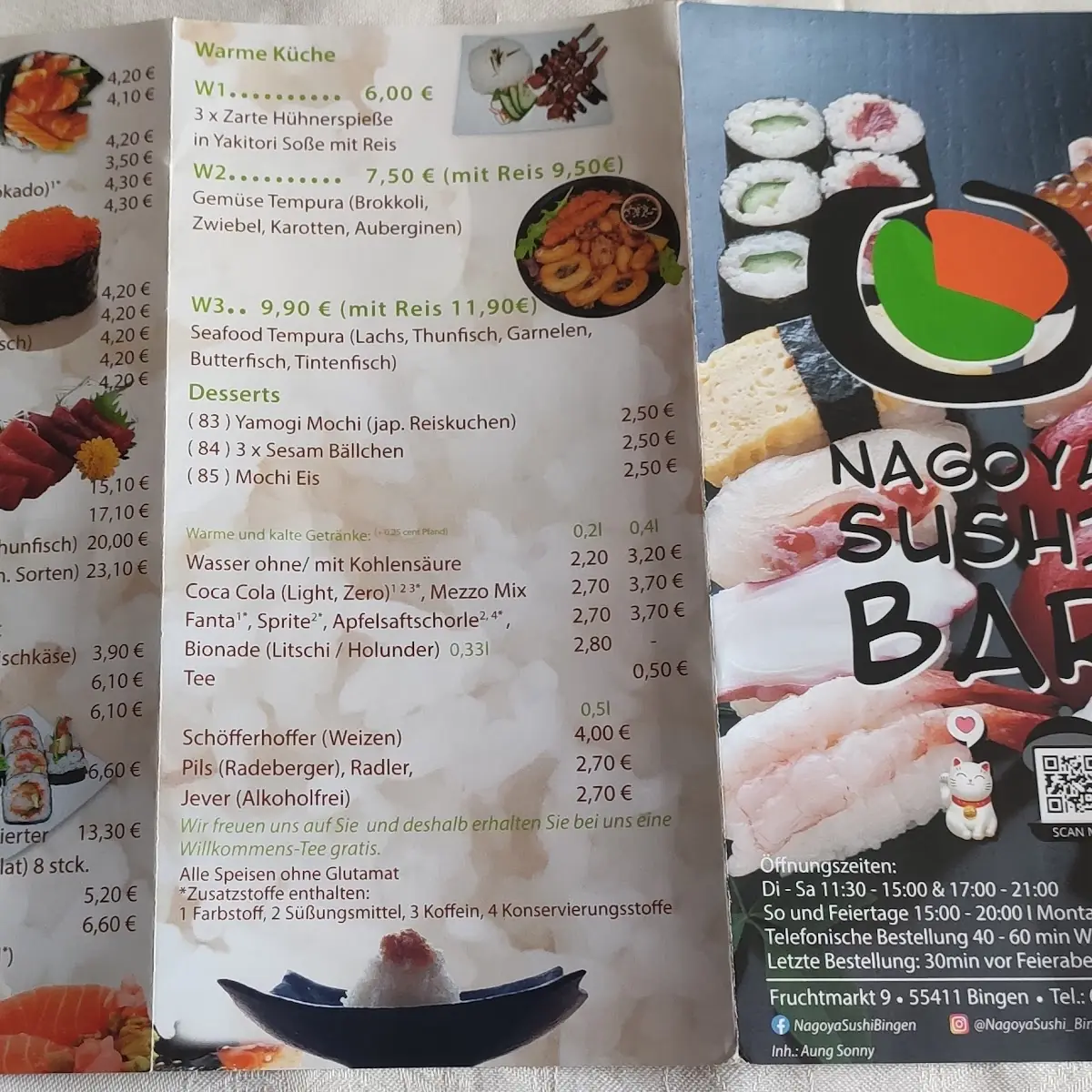 Speisekarte, Nagoya Sushi Bar