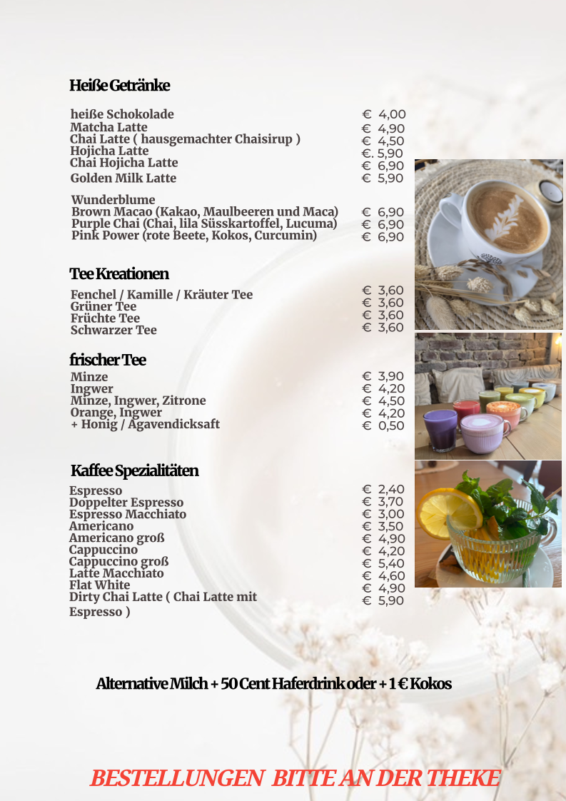 Speisekarte, Café Nebenannen