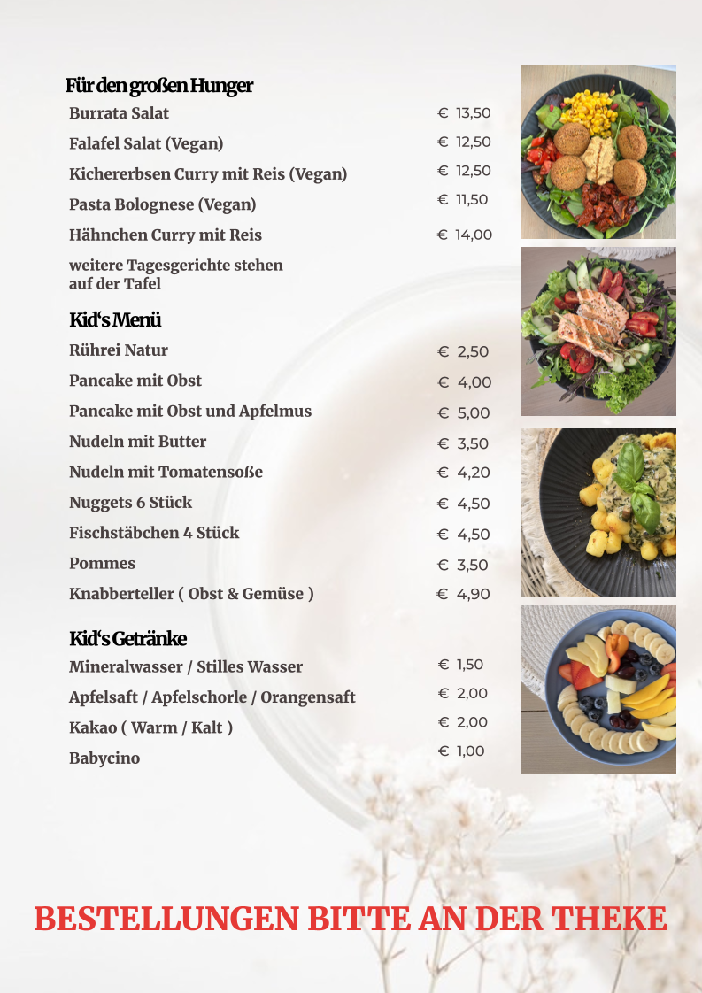 Speisekarte, Café Nebenannen