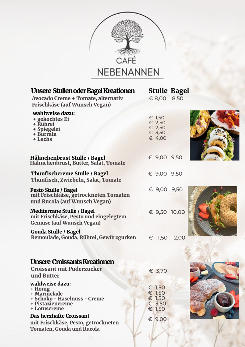 Speisekarte, Café Nebenannen