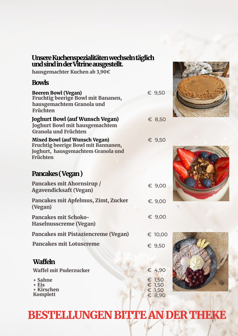 Speisekarte, Café Nebenannen