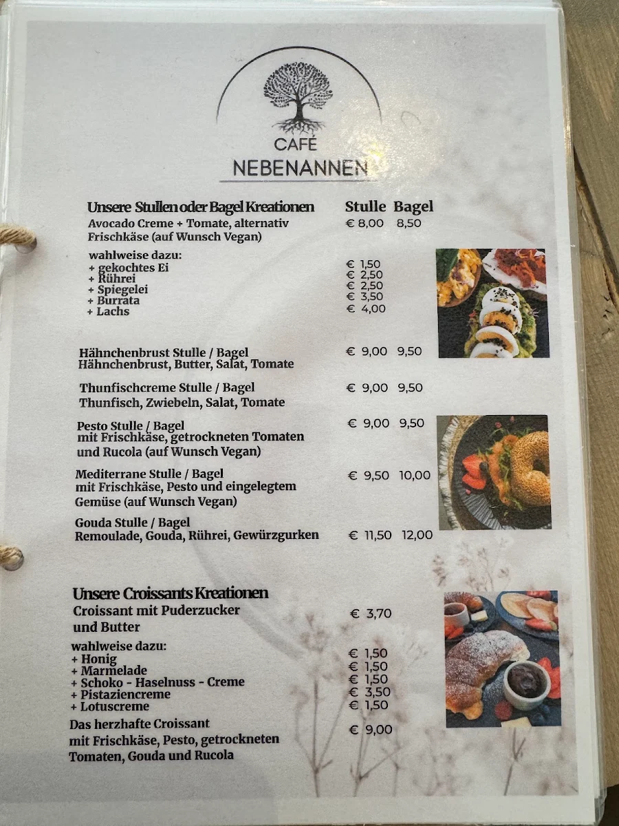 Speisekarte, Café Nebenannen