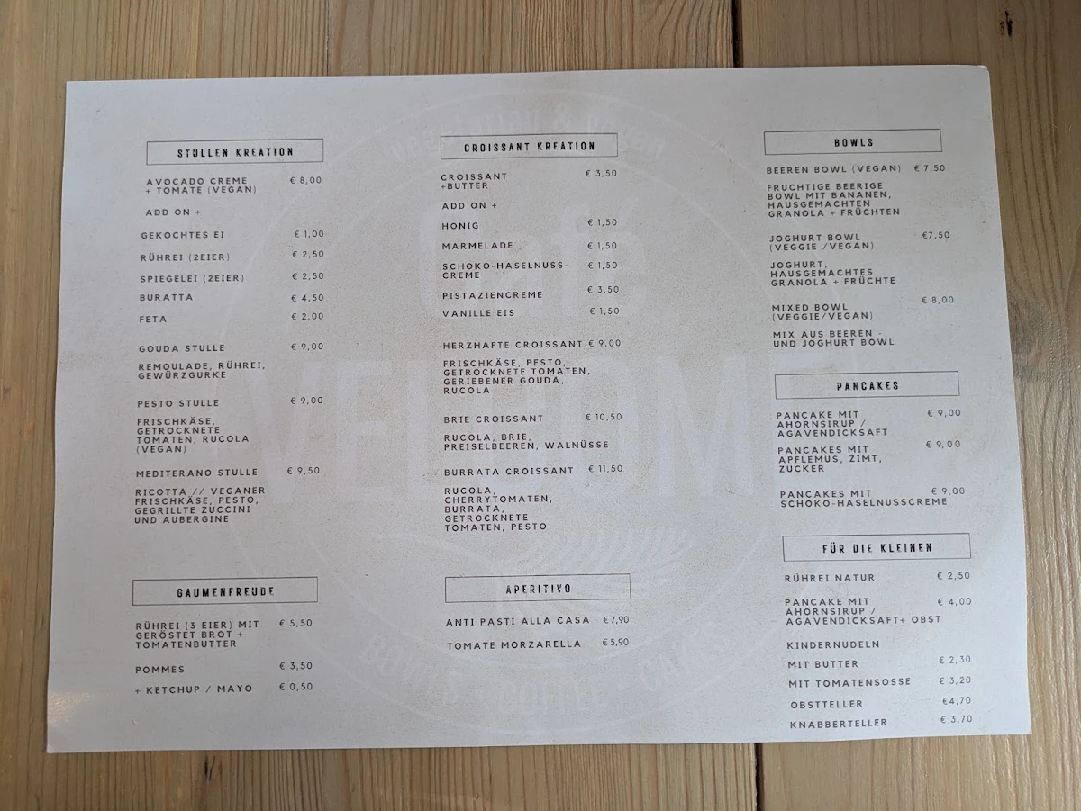 Speisekarte, Café Nebenannen
