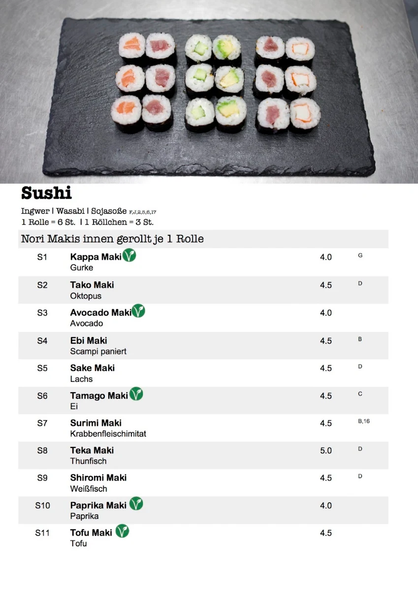 Speisekarte, König Pizza Tokyo Sushi